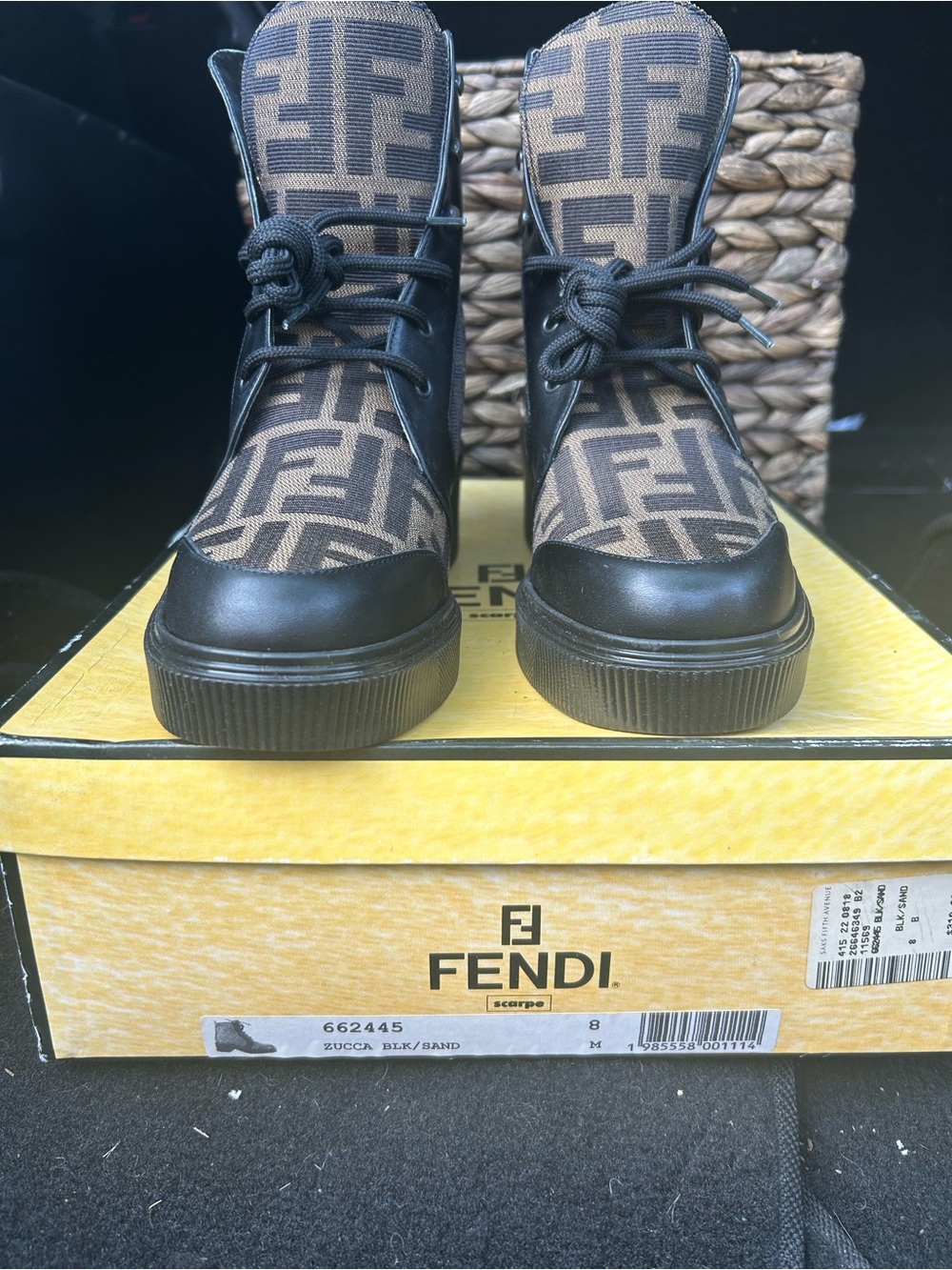 Fendi Brown & Black Zucca High-Top Boots